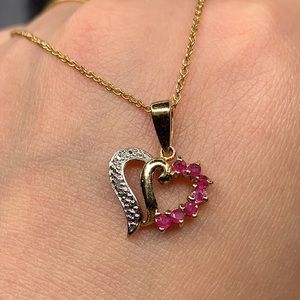 Gold Plated 925 Silver Natural Ruby Diamond Heart Necklace